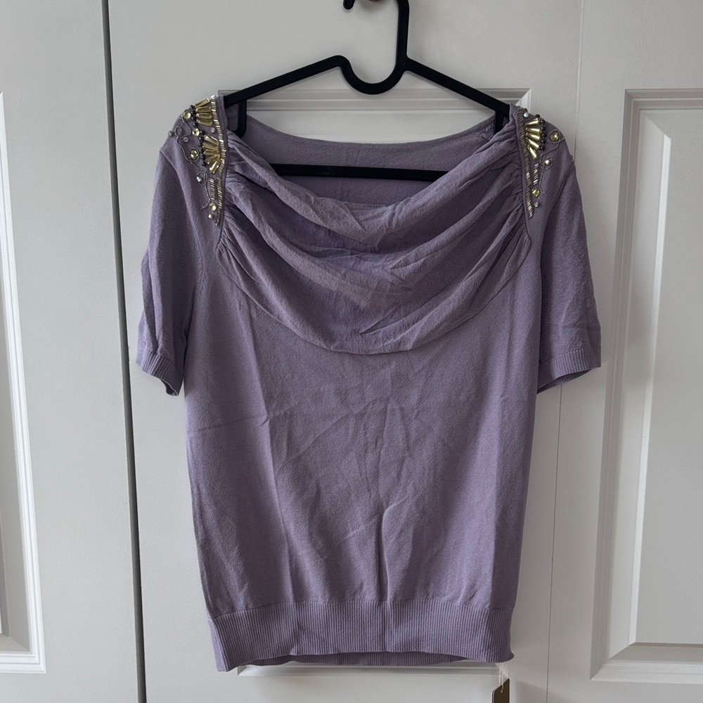 Chic Lilac Women's Blouse with Embellished Shoulders